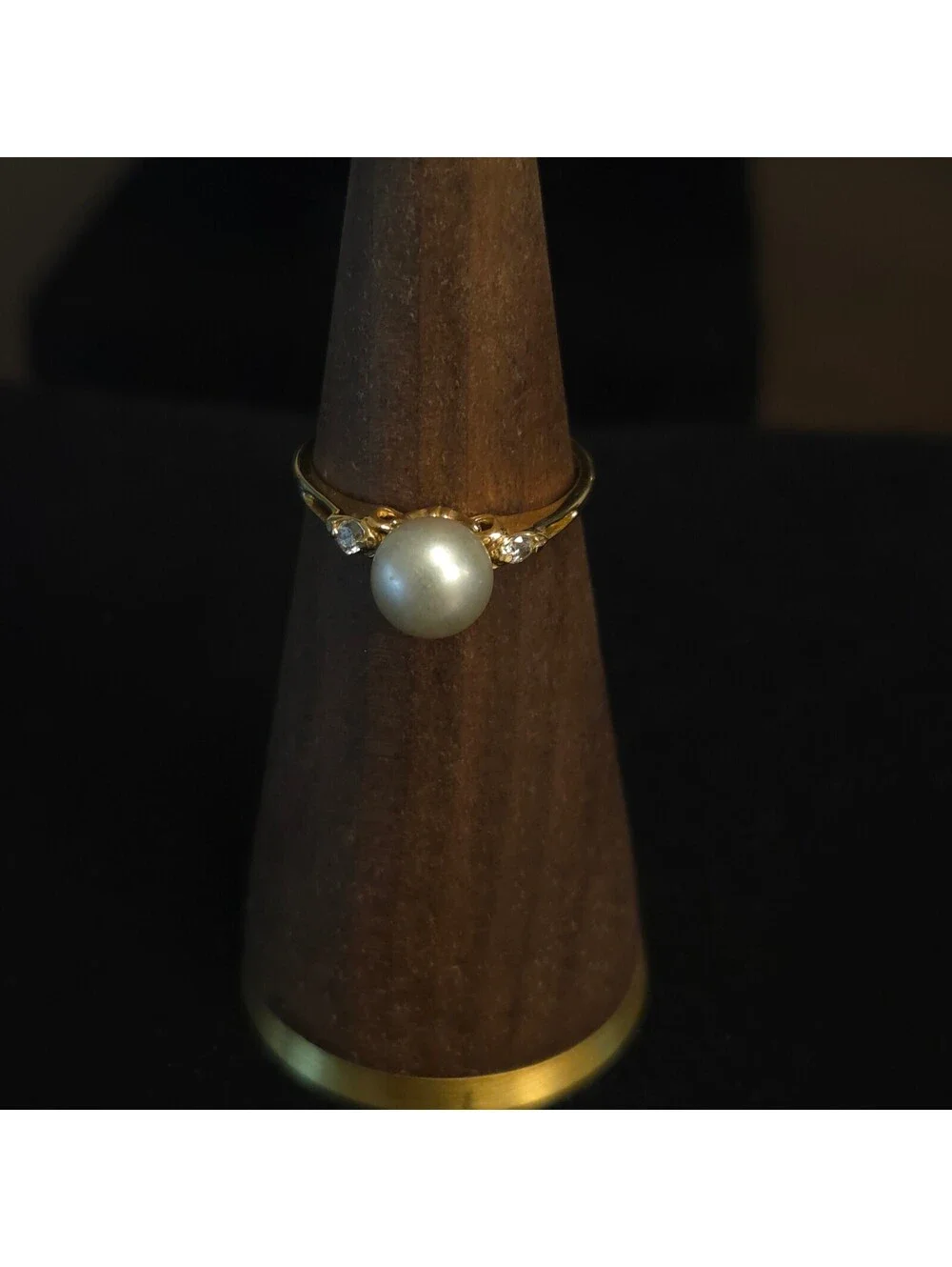 Vintage Size 7 10K Gold 6mm Pearl and CZ Ring